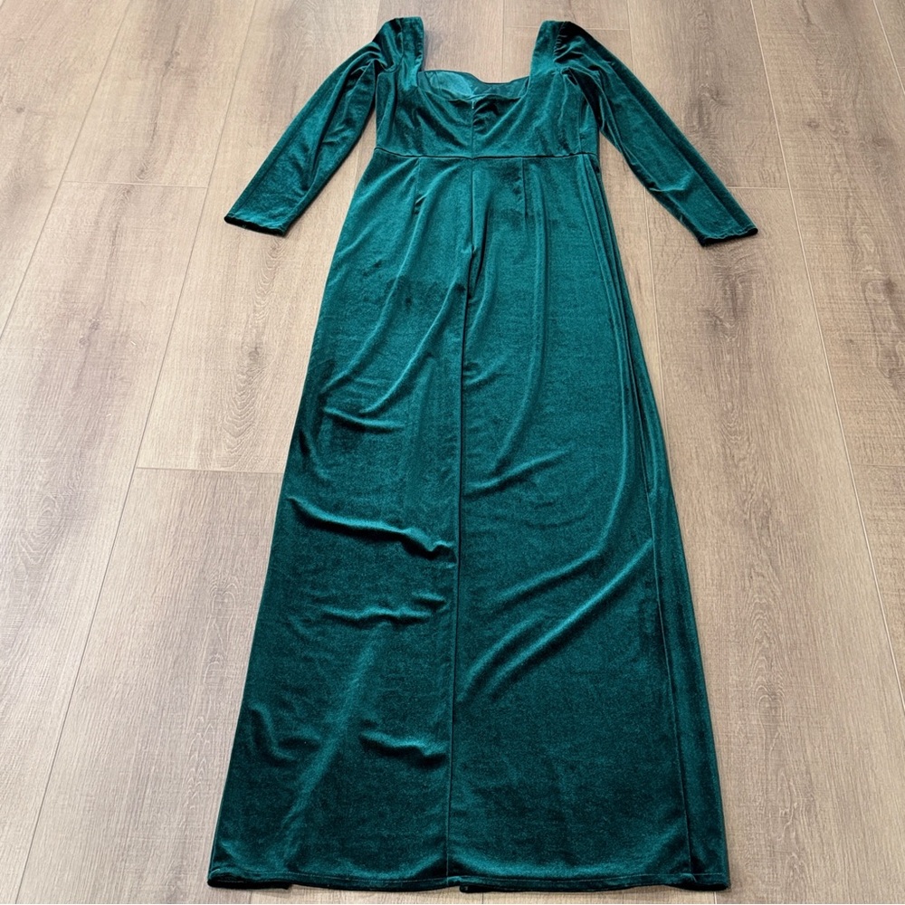 JENNY YOO Rachel Velvet Emerald Green SquareNeck Dress Gown 35" Bust Prom Bridal - Picture 7 of 16